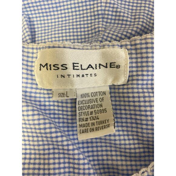 Miss Elaine Intimates Vintage Blue & White Checked Nightgown w/Embroidery SZ LG - Picture 4 of 4